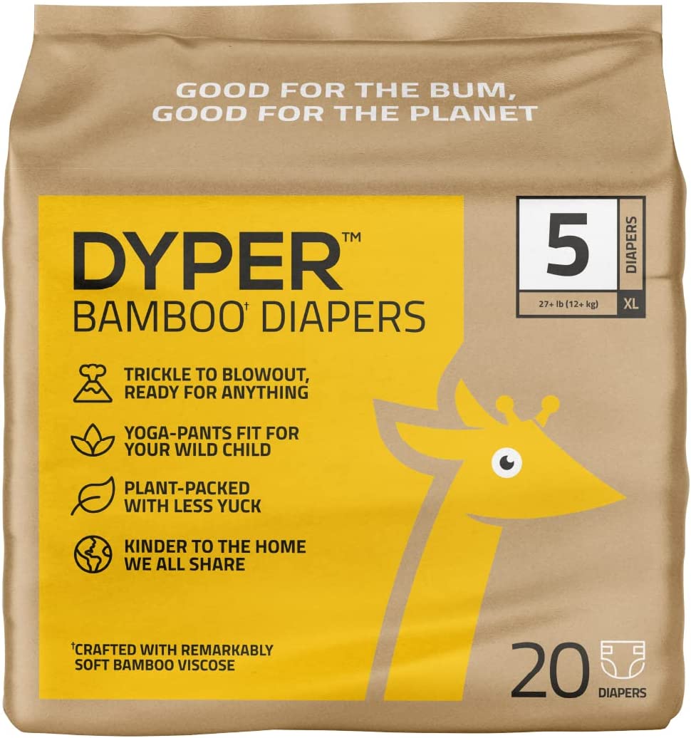DYPER Bamboo Baby Diapers Size 5 | Natural Honest Ingredients | Cloth Alternative | Day & Overnight | Plant-Based + Eco-Friendly | Hypoallergenic for Sensitive Newborn Skin | Unscented – 20 Diapers