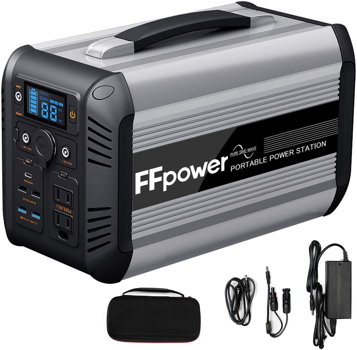 FFpower 614Wh Portable Power Station CN505, Solar Generator 500W with PD 60W USB-C, 110V Power Supply AC Outlet for Outdoor Camping, 192000mah LiFePO4 Battery for Emergency Hurricane Supplies