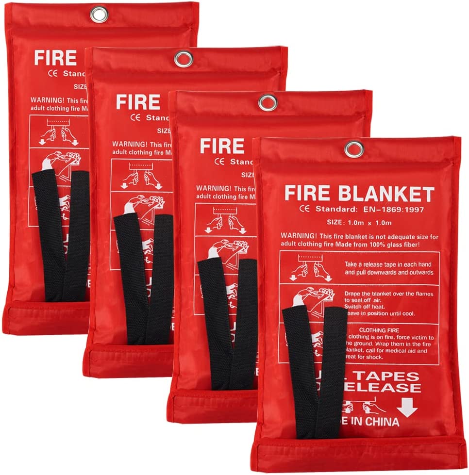 Altfun Fire Blanket Fire Suppression Blanket for People Fiberglass Fire Blanket for Emergency Surival Fire Guardian Blanket for House, Kitchen,Camping,Grill,Car,Welding Energency Safety (4 Pack)