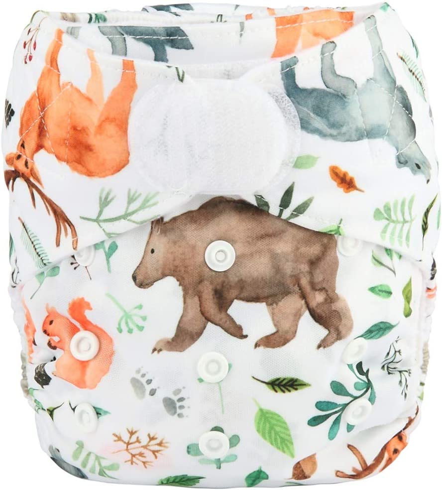 Baby Pocket Cloth Diaper Nappy Hook and Loop (Watercolor Animals)