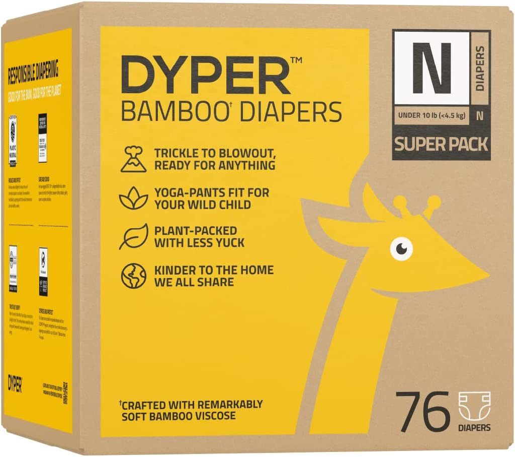 DYPER Viscose from Bamboo Baby Diapers Size Newborn | Honest Ingredients | Cloth Alternative | Made with Plant-Based* Materials | Hypoallergenic for Sensitive Skin, Unscented 76 Diapers