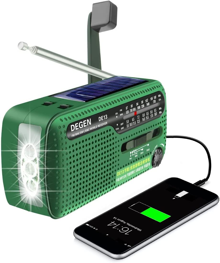 Baile Portable Emergency Solar Crank AM/FM/Radio with LED Flashlight and Cell Phone Charger