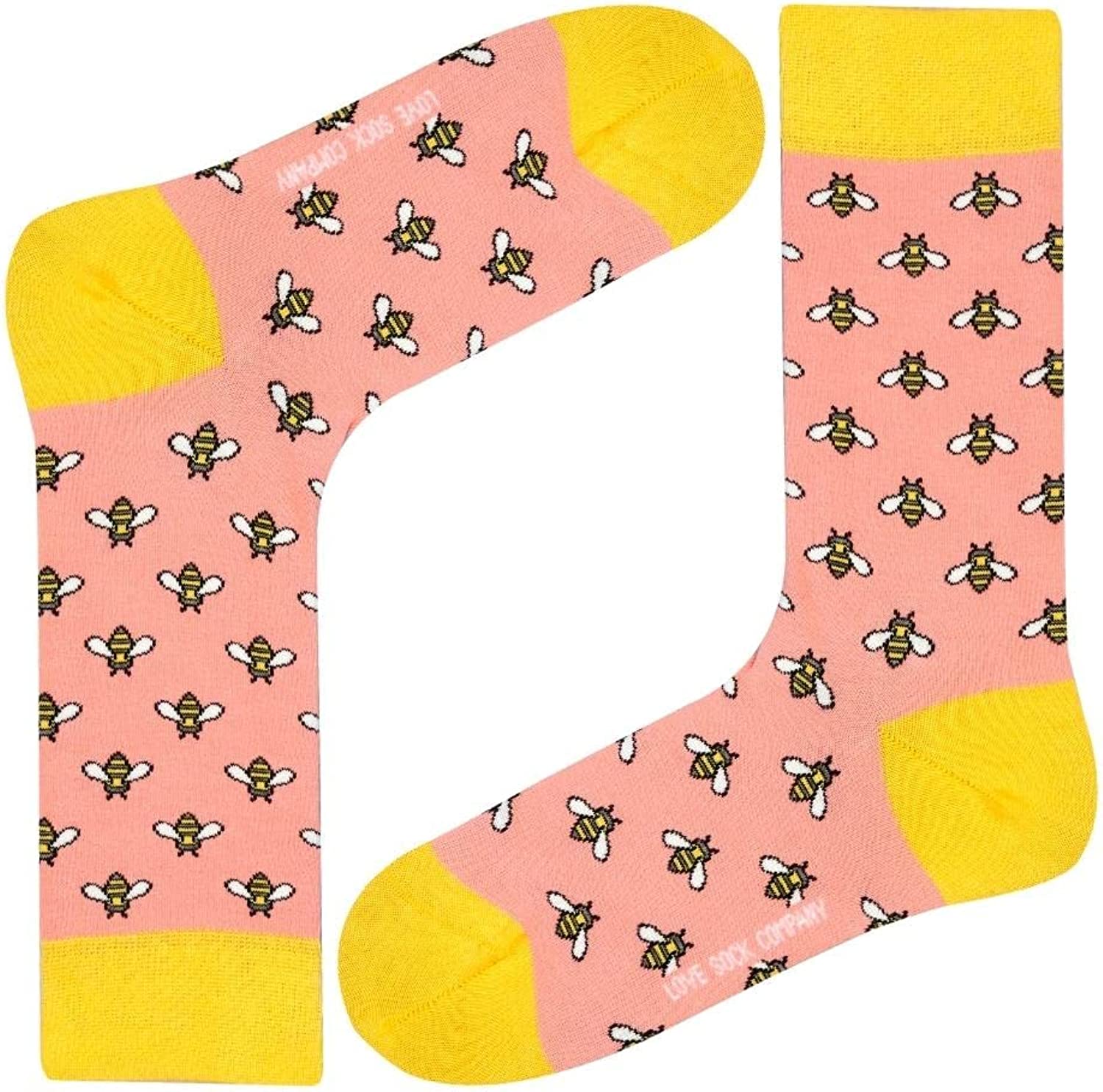 Love Sock Company organic cotton colorful fun novelty crew socks (Bee, 6-9, Pink)