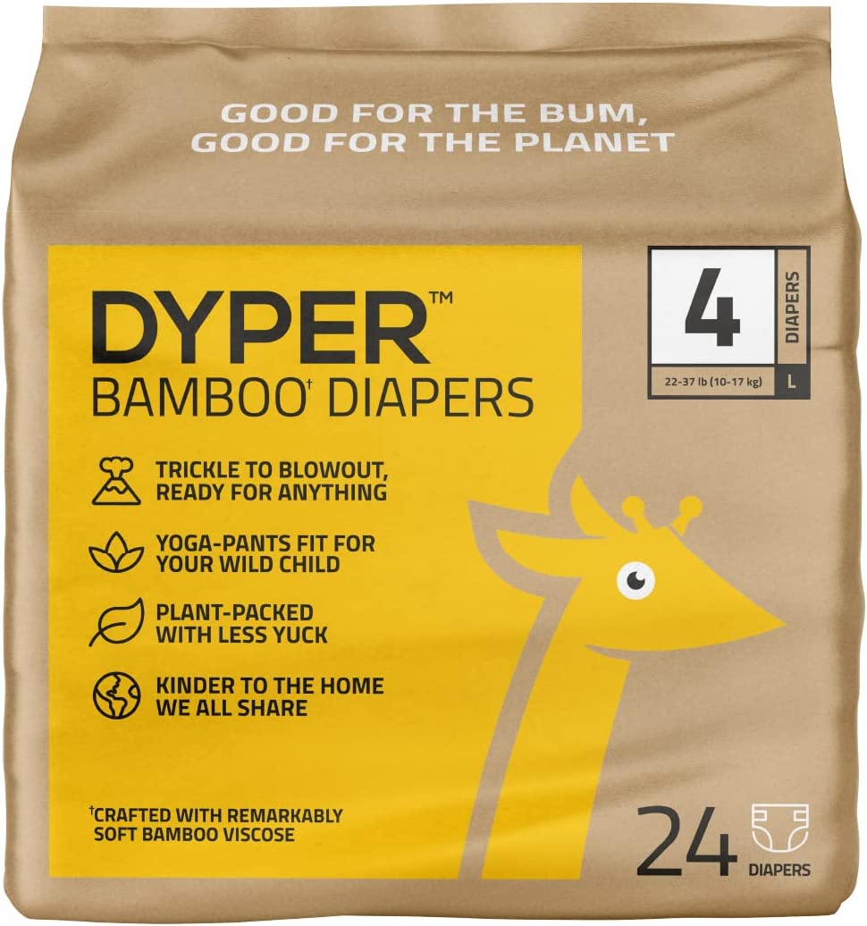 DYPER Bamboo Baby Diapers Size 4 | Natural Honest Ingredients | Cloth Alternative | Day & Overnight | Plant-Based + Eco-Friendly | Hypoallergenic for Sensitive Newborn Skin | Unscented – 24 Diapers