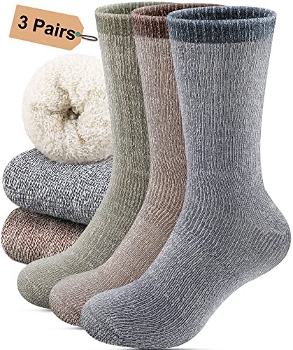 Annsuki Thermal Socks for Men, 3 Pack Wool Socks Mens Hiking, Warm Wool Sock Men Cold Weather for Camping Running Hunting, Multi Color Cozy Winter Socks for Men for USA Size 6-12