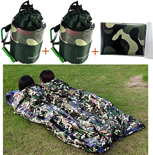 Emergency Sleeping Bag Twin Size Extra Large Aluminized PE Thermal Insulation Survival Sleep Bag Blanket Emergency Supplies 2+1 Compact Ultralight Waterproof Bivy Sack for Car Hiking Camping