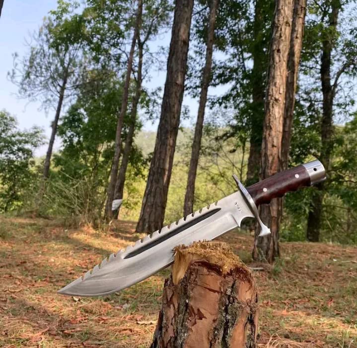 HUNTING Knife, Custom Handmade D2 Stainless Steel Rambo Hunting Bowie knife, hand forged Camping Survival knives With Leather Sheath Best Gift For Him
