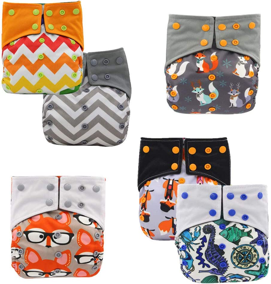 Baby Nappy Pocket Bamboo Charcoal Cloth AIO Diapers, Sewn in Insert Double Gussets by Ohbabyka (aio-13)