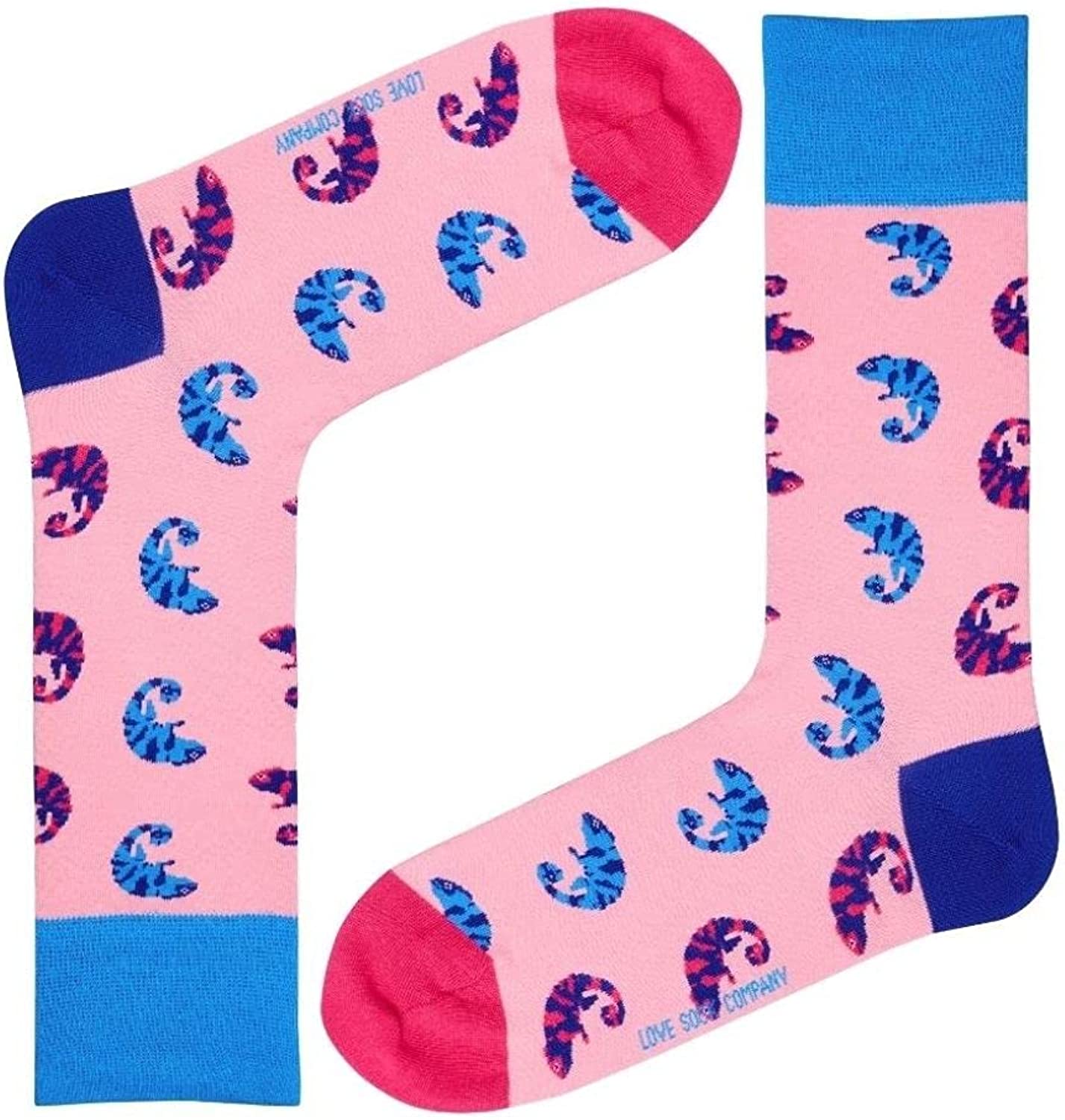 Love Sock Company organic cotton colorful fun novelty crew socks (Chameleon, 6-9, Pink)