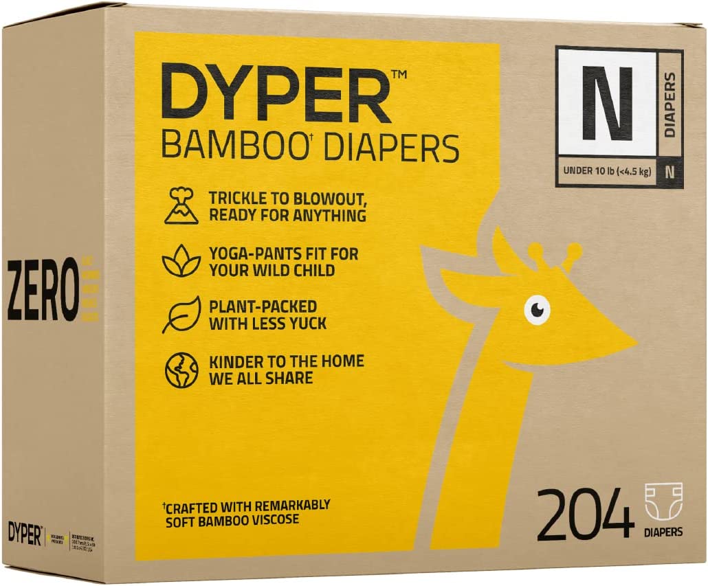 DYPER Viscose from Bamboo Baby Diapers Size Newborn | Honest Ingredients | Cloth Alternative | Day & Overnight | Made with Plant-Based* Materials | Hypoallergenic for Sensitive Skin, Unscented