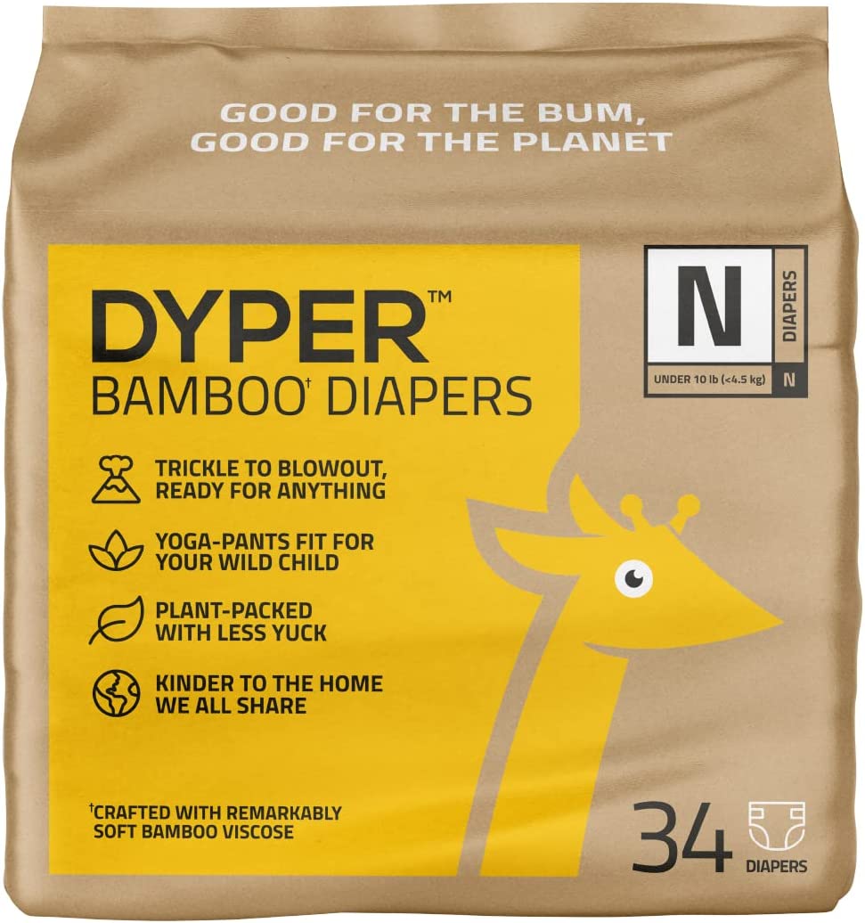 DYPER Bamboo Baby Diapers Size Newborn | Natural Honest Ingredients | Cloth Alternative | Day & Overnight | Plant-Based + Eco-Friendly | Hypoallergenic for Sensitive Infant Skin | Unscented – 34 Count