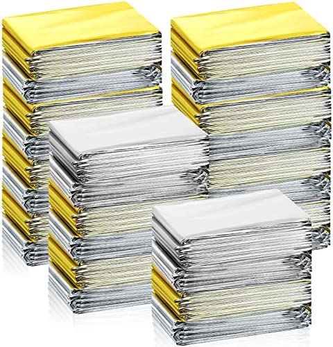 50 Pack Emergency Mylar Thermal Blankets Bulk Include 25 Silver and 25 Gold Outdoor Mylar Blanket for First Aid Kit Camping Kit Hiking 51 x 82 Inch Emergency Thermal Blanket Foil Blanket