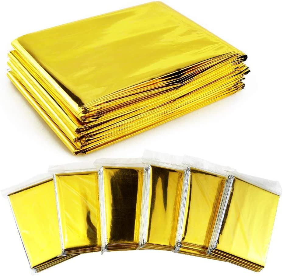 GPS 6 Pack Gold Emergency Mylar Blanket Space Blanket – 52" x 84" for Outdoors, Hiking, Survival, Marathons or First Aid