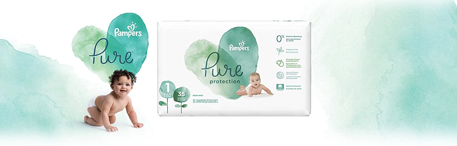 Diapers Newborn/Size 1 (8-14 lb), 35 Count – Pampers Pure Protection Disposable Baby Diapers, Hypoallergenic and Unscented Protection, Mega Pack (Old Version)