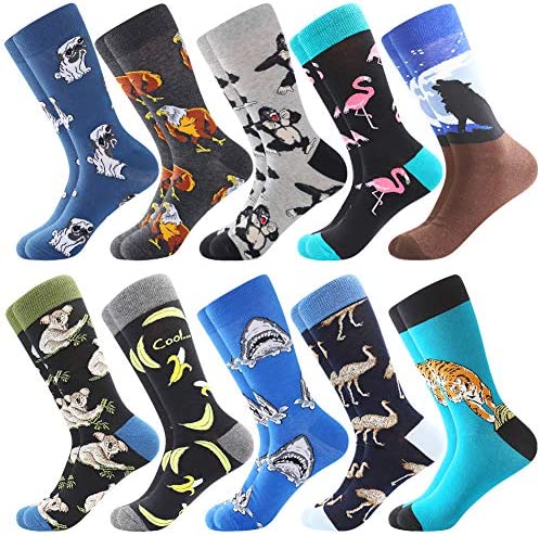 BONANGEL Men’s Fun Dress Socks-Colorful Funny Novelty Crew Socks Pack,Art Socks