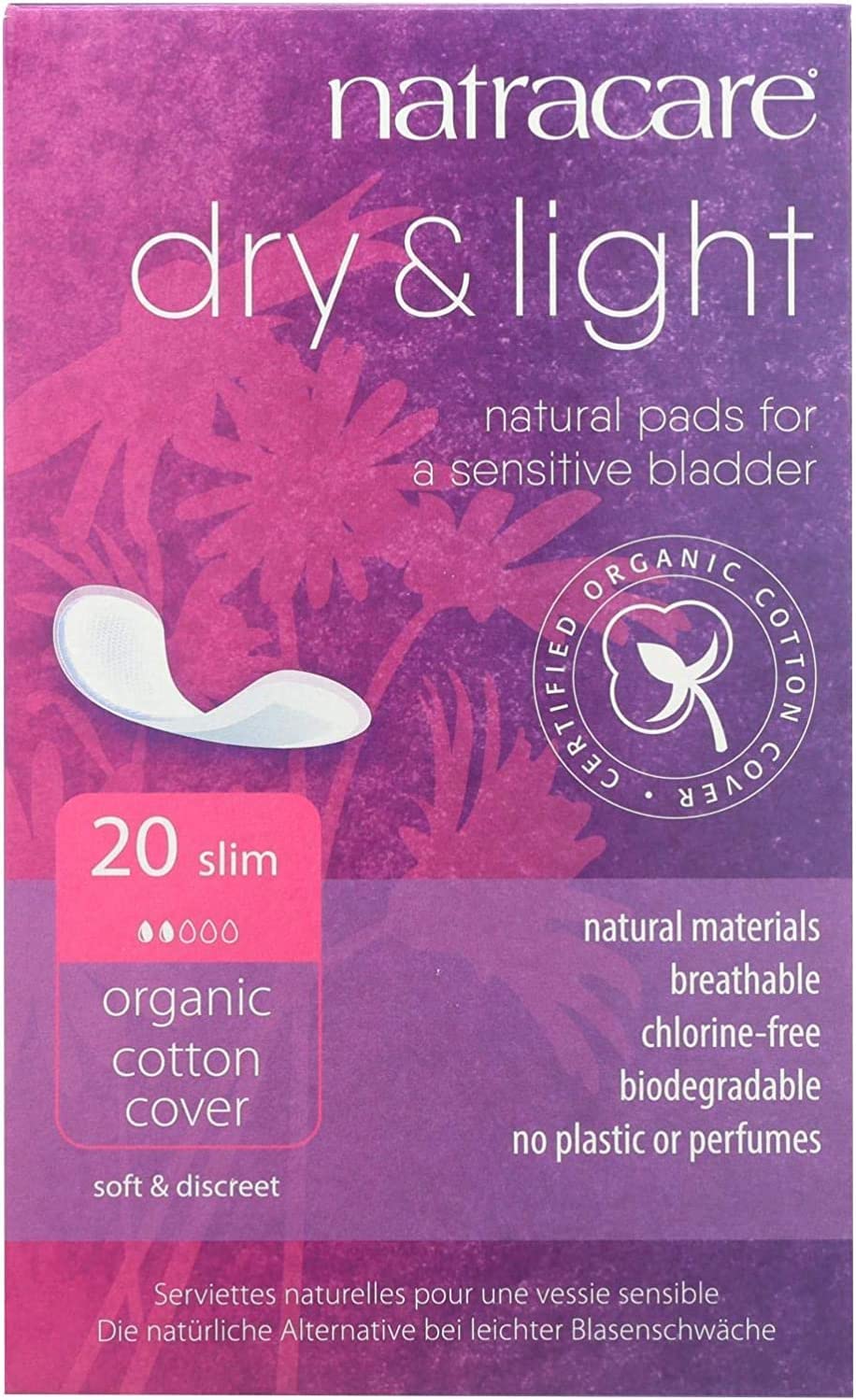 Natracare Dry and Light Incontinence Pads 6 Packs of 20 (120 Pads Total)