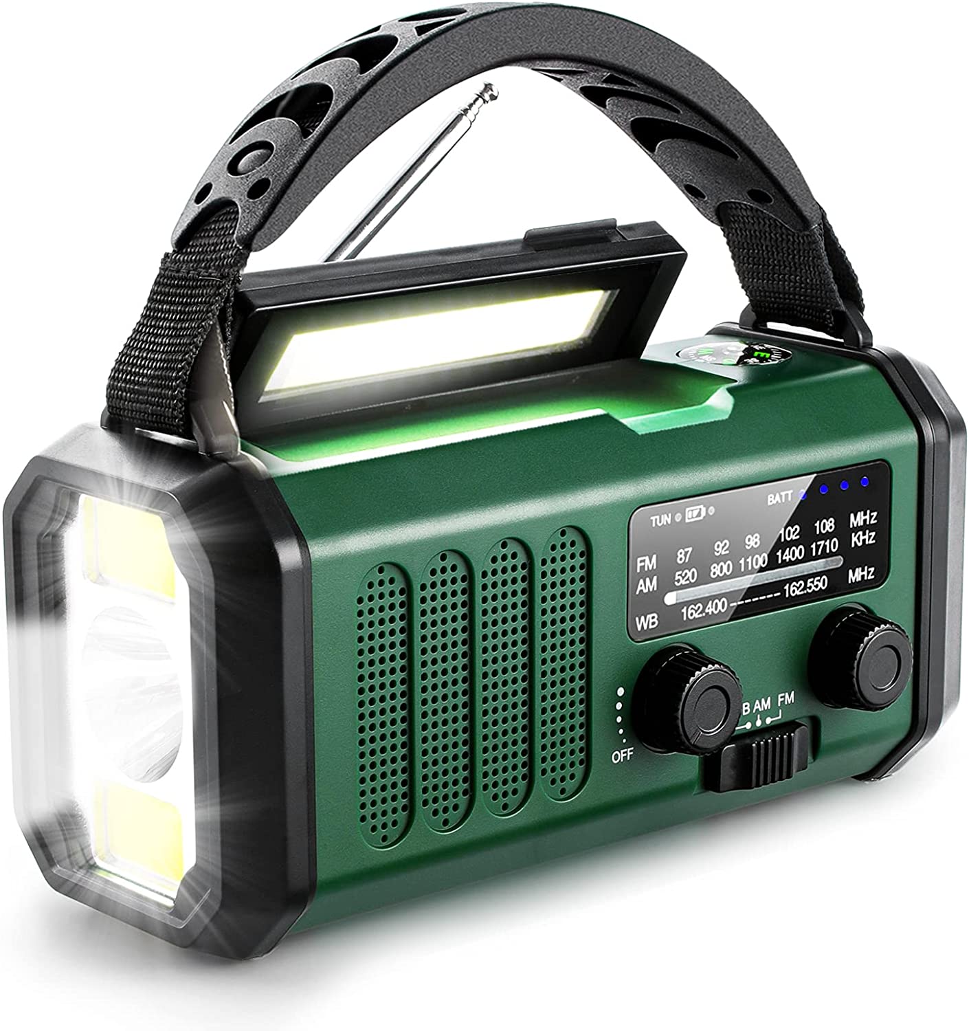 【2023 Newest】 Emergency Hand Crank Weather Radio with 10000mAh Battery Backup, AM FM NOAA Weather Radio, Type-C Charge,Solar Charging,SOS, 3 Modes LED Torch，Reading Lamp, Compass for Outdoor Survival