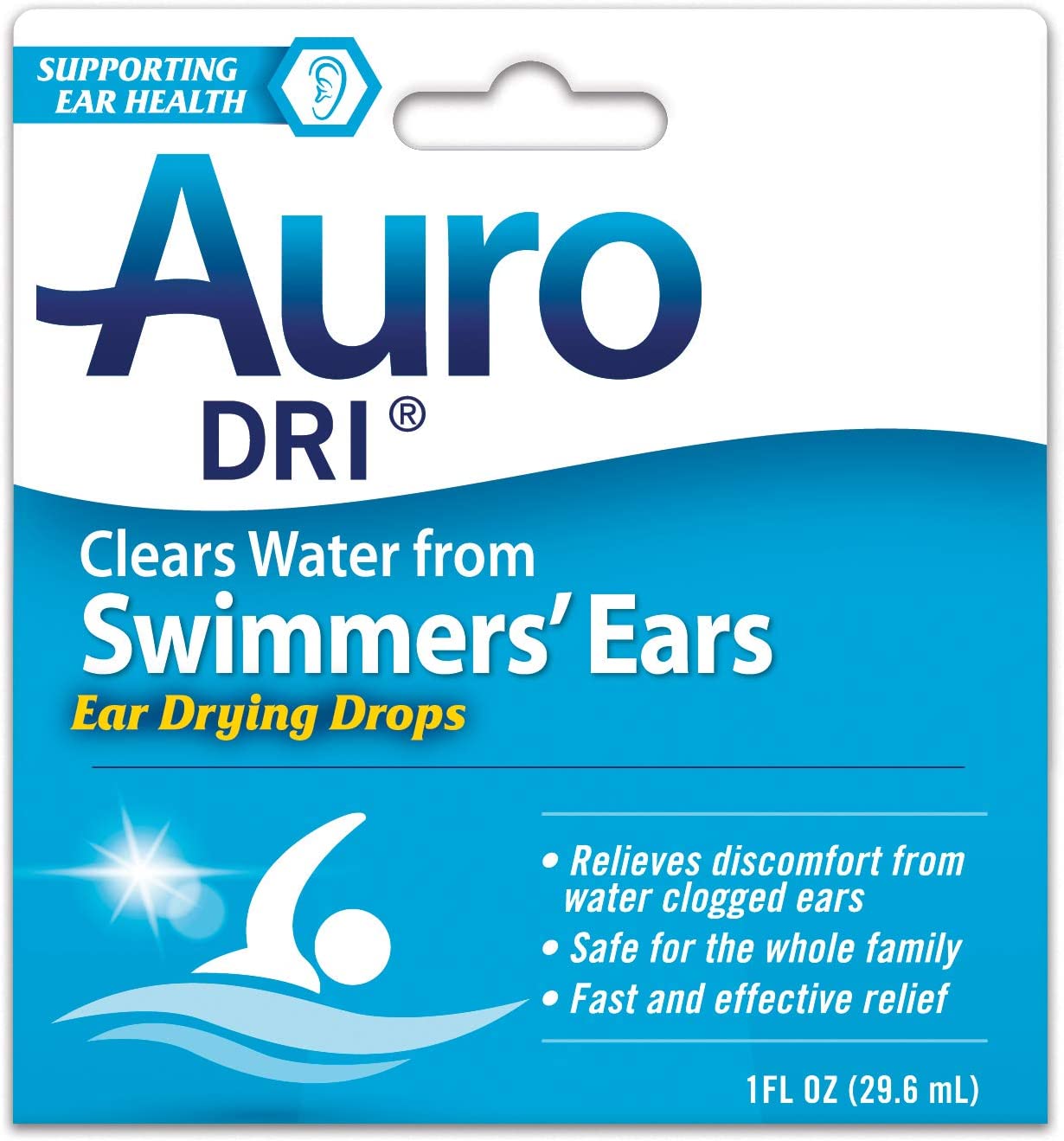 Auro Dri Swimmer’s Ears Drying Drops | Relives Discomfort from water clogged ears | 1 oz | Pack of 6