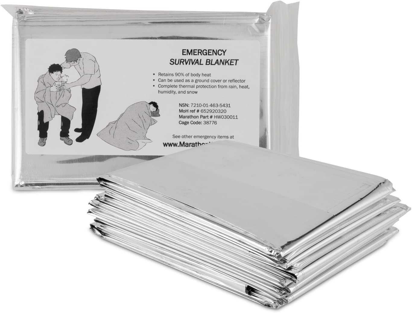 Emergency Mylar Thermal Blankets | Emergency Kit Roadside First Aid Kit Travel | Hiking Gear Camping Outdoor Sleeping Insulated – Silver by Marathon Housewares