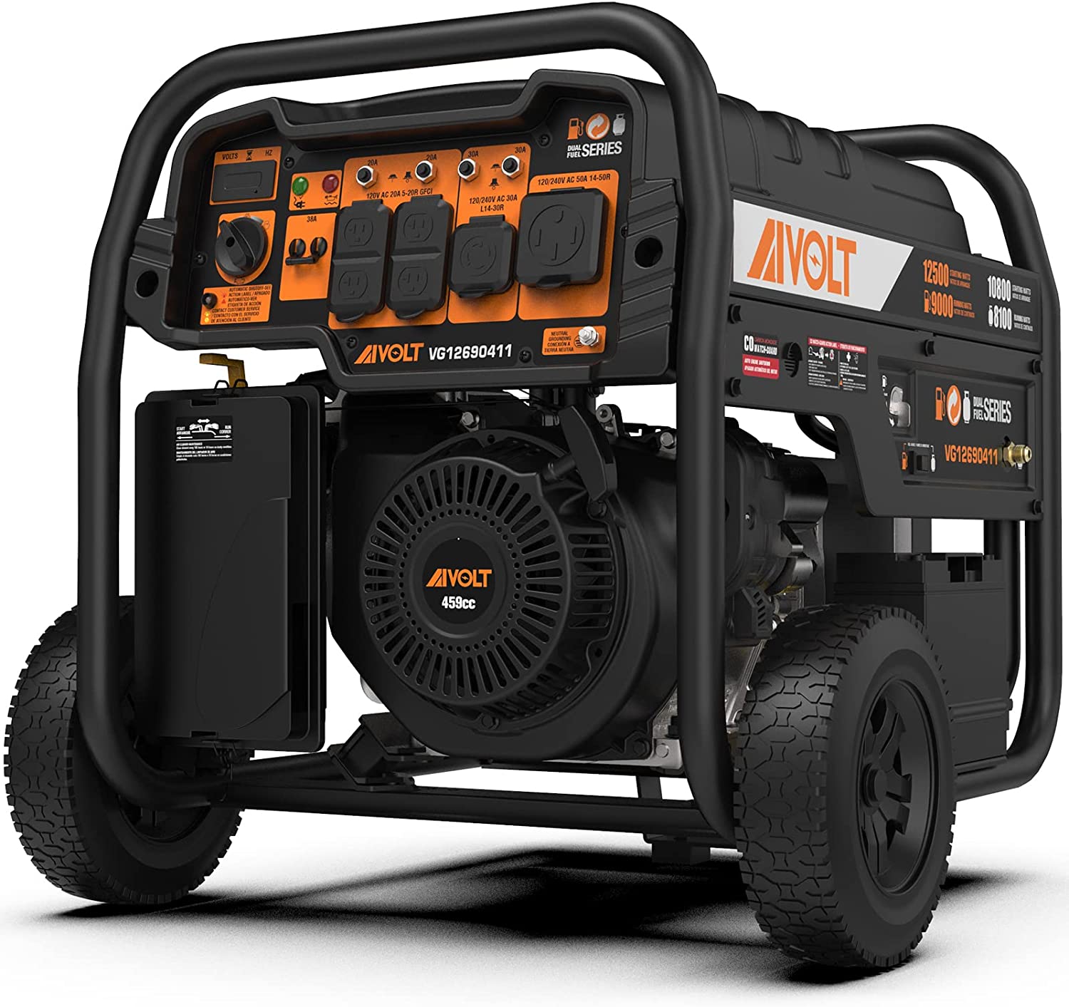 AIVOLT 12500 Watts Dual Fuel Generator – Portable Gas or Propane Powered Generator for Home Use Electric Start Generator for Power Outages, CO Sensor, 50 State Approved