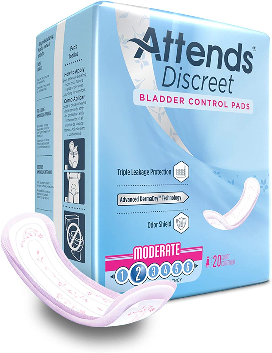 Attends Discreet Bladder Control Pads, Moderate Absorbency Liner Pads, ADPMOD – Pack of 20