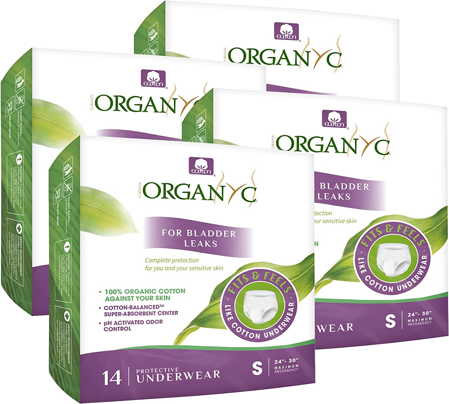 Organyc Bladder Control Underwear for Women – Organic Cotton Protective Underwear for Incontinence, Leak Protection, Odor Protection and Sensitive Skin, Small, 56 Count