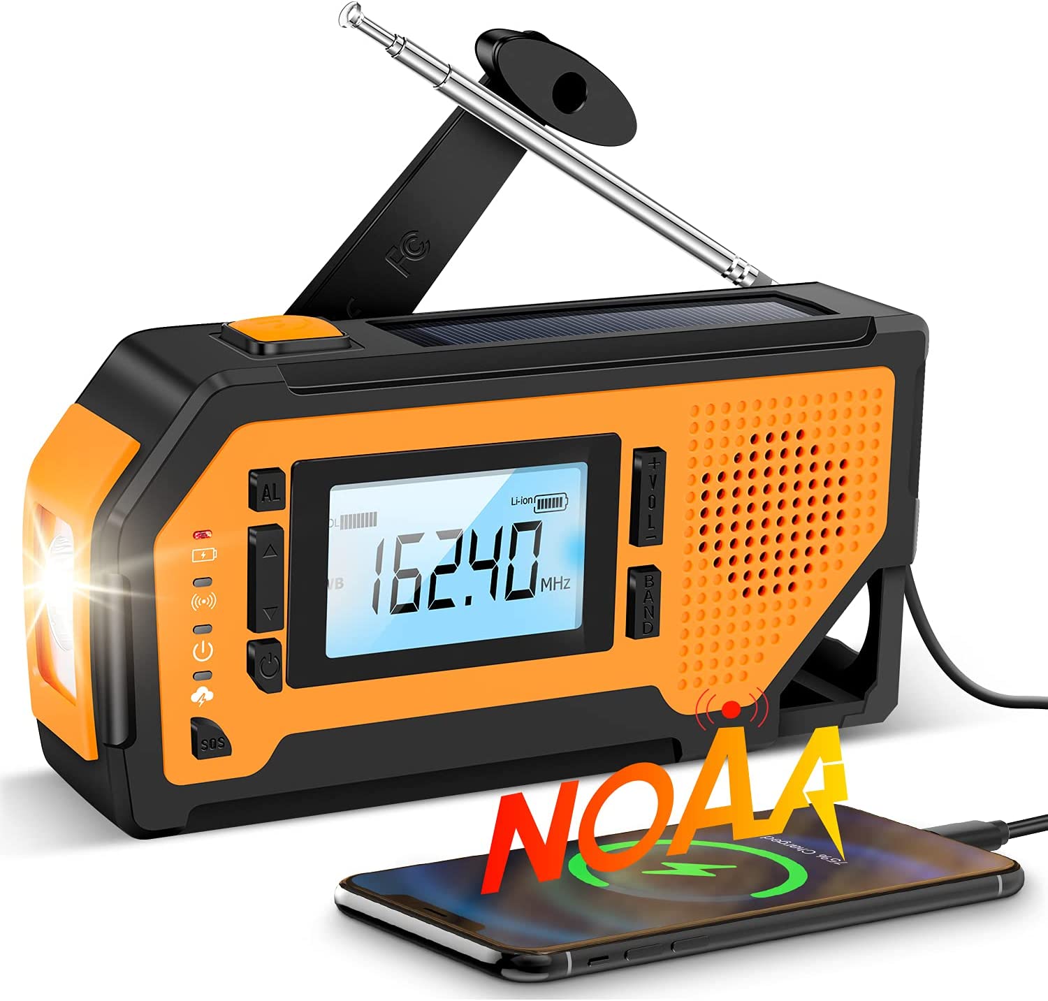 EcomXia Emergency Solar Hand Crank Radio – Portable AM/FM/NOAA Weather Radio, Battery Powered Radio with Cell Phone Charger | Flashlight | SOS Alarm | Reading Lamp, Weather Radios for Home Outdoor