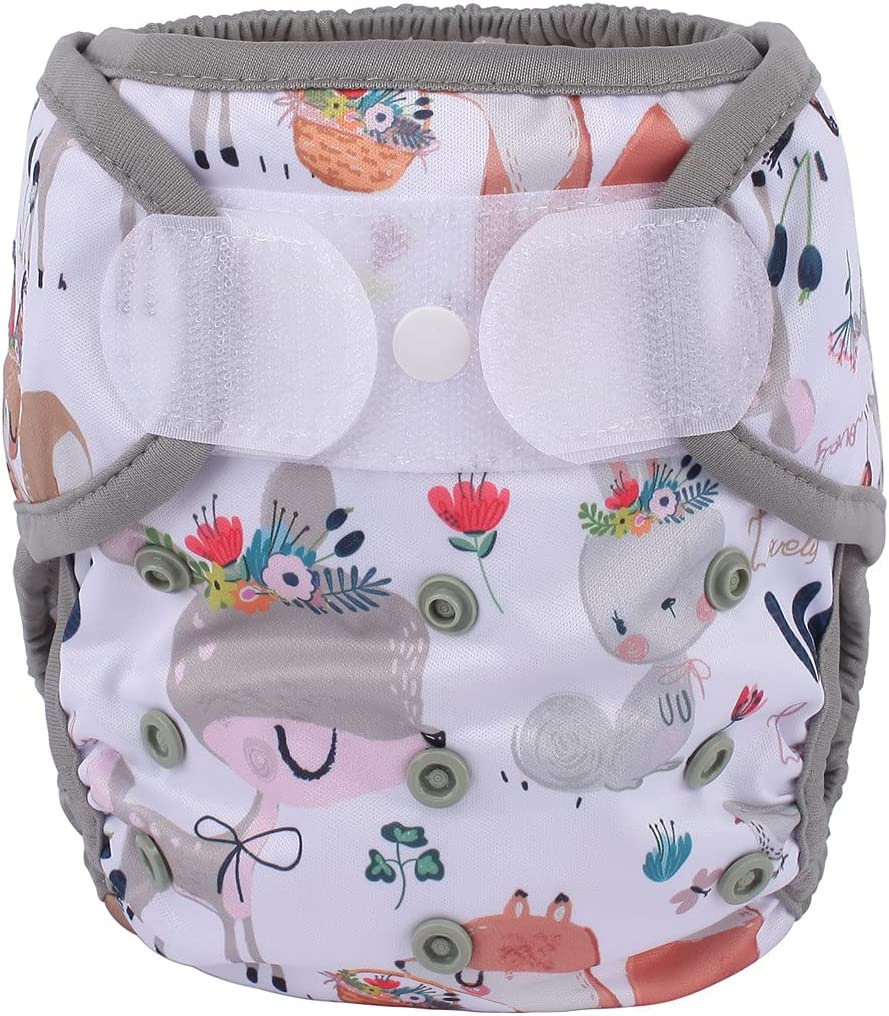 Baby Cloth Diaper Cover Nappy Hook and Loop Double Gusset (Hedgehog Deers) 1 Count (Pack of 1)