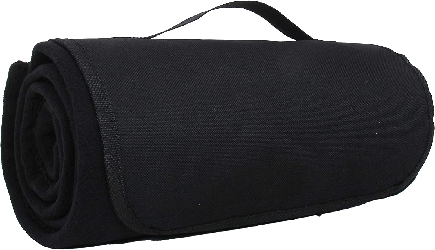 Threadart Portable Sports Stadium Blanket with Carrying Strap | Packable for Travel | Soft Fleece Fabric | 58in x 48in – Black – 5 Colors Available