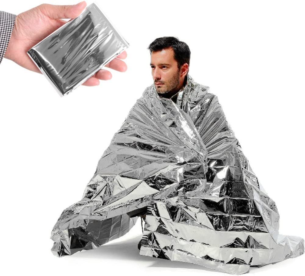 Emergency Silver Mylar Thermal Compact Waterproof Blankets for First Aid Kits, Natural Disasters Equipment, Retain Body Heat, Keeps You Warm (Pack of 10)