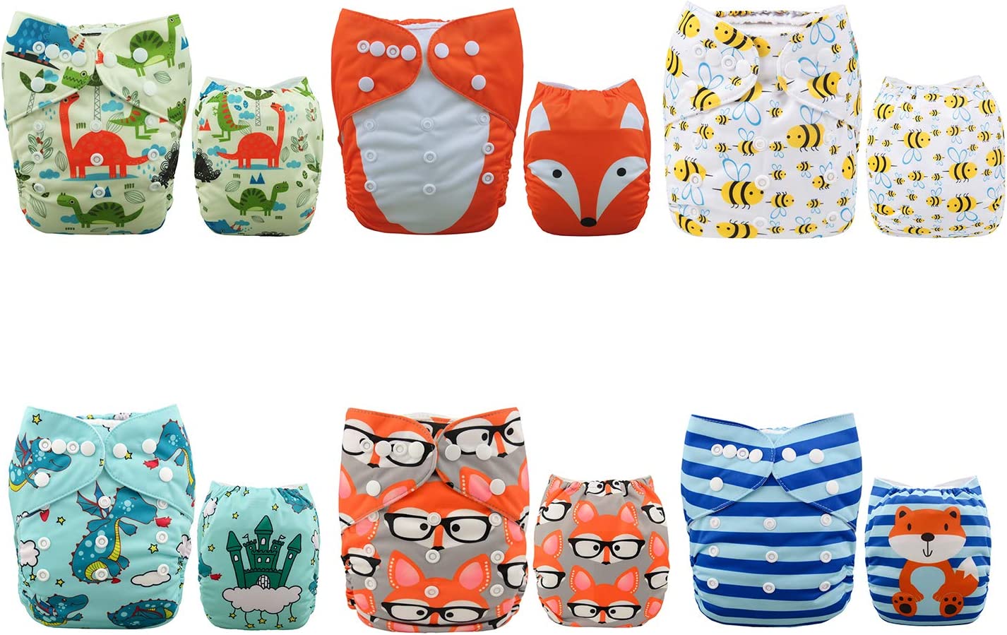 ALVABABY Mother’s Day Baby Cloth Diapers One Size Adjustable Washable Reusable for Baby Girls and Boys 6 Pack + 12 Inserts 6DM48