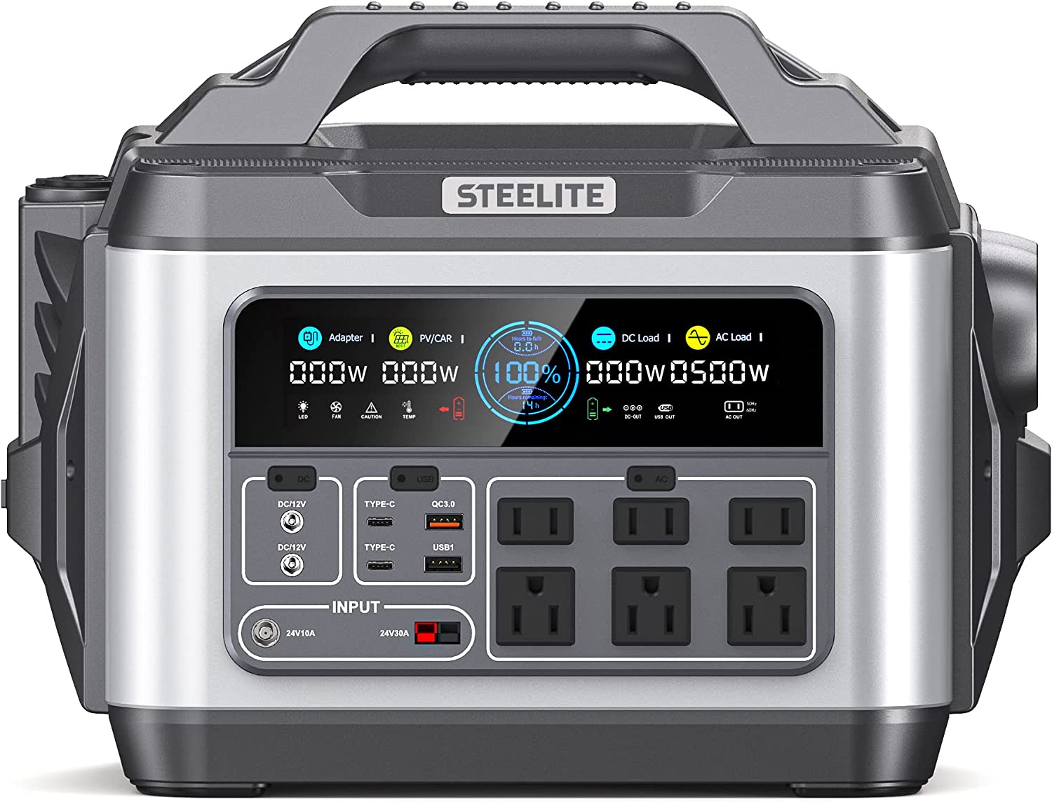 Steelite 1200W Portable Power Station 1110Wh Solar Generator 16-Port Backup Lithium Battery Outdoor Generator Power Supply with Handle LED Light for Multiple Devices Camping RV Power Outage