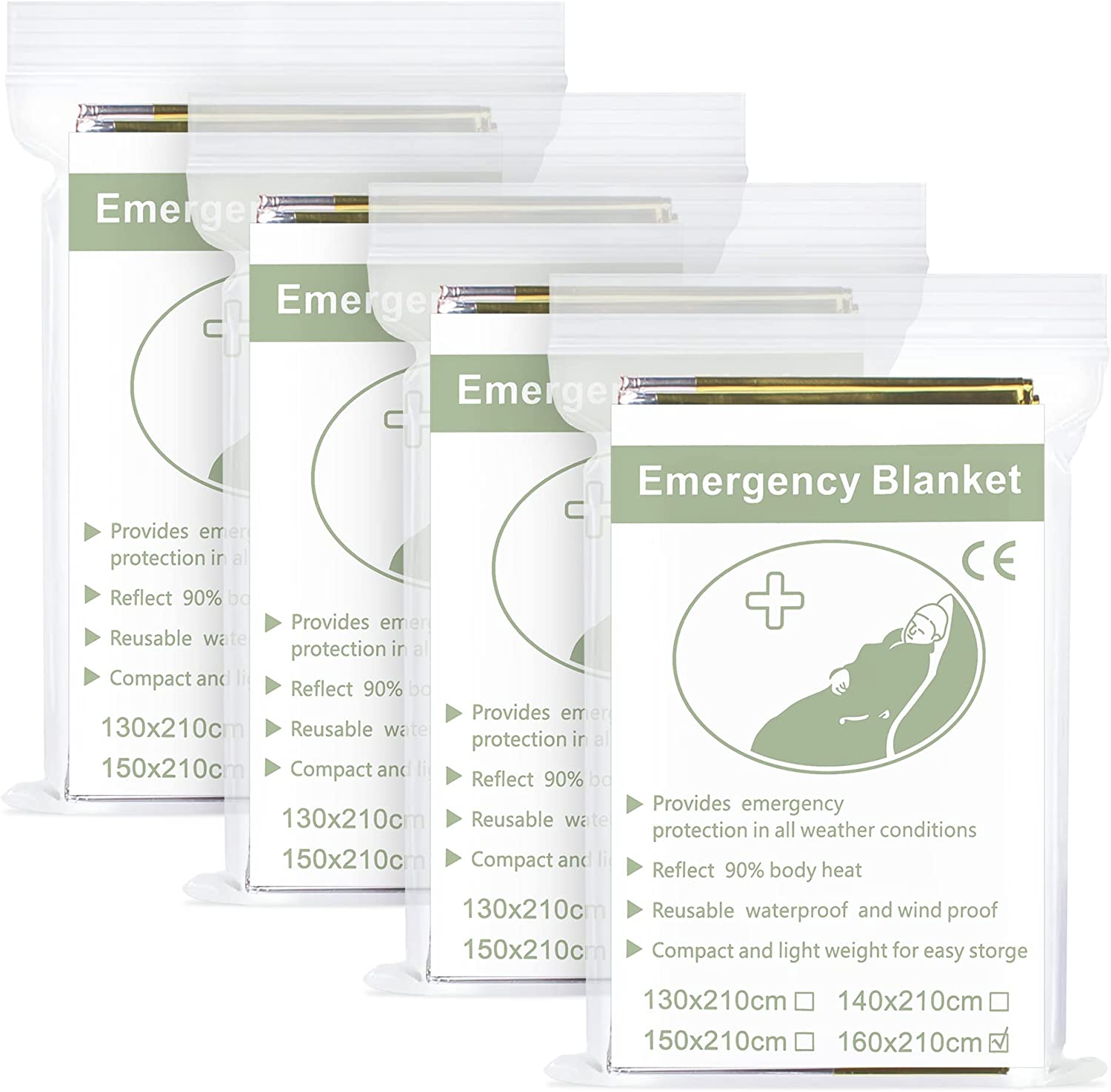 4 Pack Emergency Blankets – Safe Emergency Blanket for Survival, Highly Reflective Space Blanket for Outdoors First Aid, Gold and Silver Sides Survival Blanket