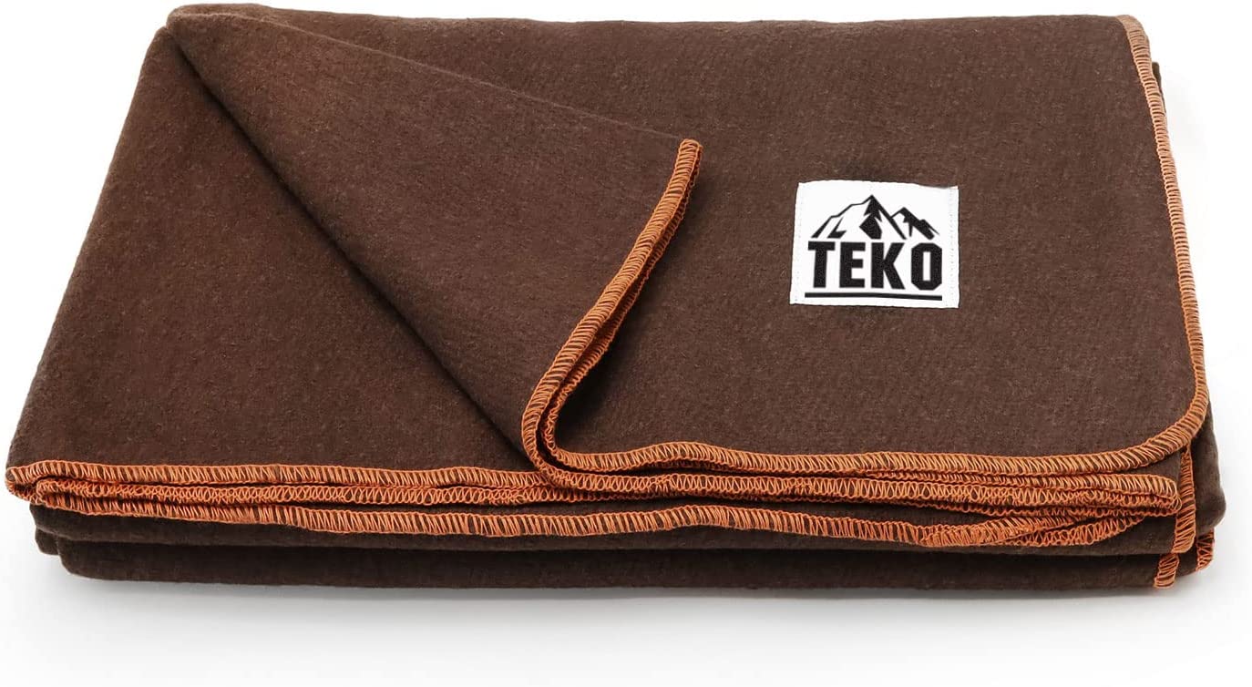 TEKO Large Military Wool Blanket – Warm & Thick Emergency Survival Blanket- Camping Blanket Great for Outdoors – Washable First-Aid Fire Retardant Wool Blanket Camping – 4.5 lbs, 64" x 90"- Brown