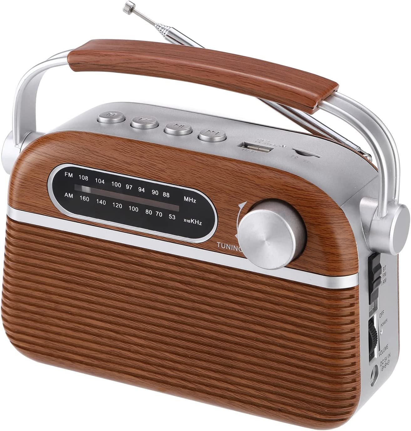 Portable Retro AM FM Radio Bluetooth Speak, USB and Micro SD Card MP3 Player, Battery Operated Analog Radio Or AC Power Vintage Transistor Radio with Big Speaker for Home and Outdoor