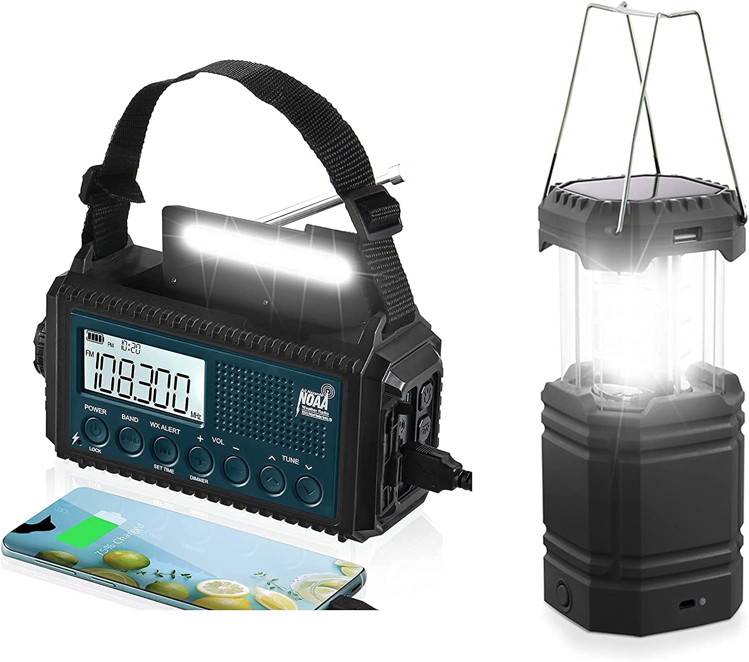 Mesqool NOAA Weather Alert Radio & Camping Lantern, AM/FM/Shortwave Radio, Solar/Hand Crank/Battery Powered, Flashlight&Reading Lamp, USB Charger, Power Bank