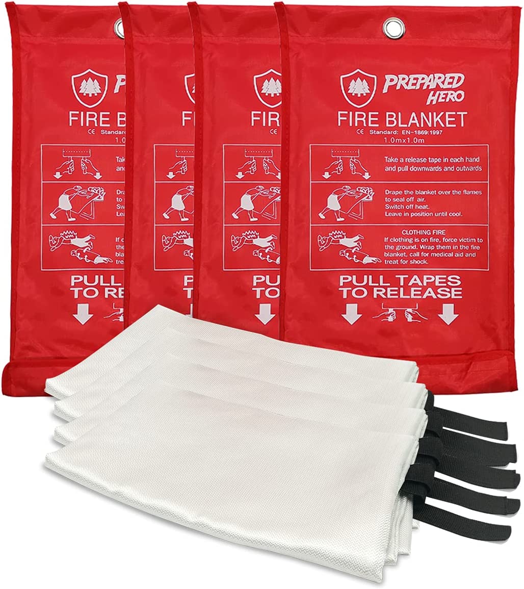 Prepared Hero Extra Large Emergency Fire Blanket – 4 Pack – Extra Large Fire Suppression Blanket for Kitchen, 47” x 71” XL Fire Blanket for Home, Fiberglass Fire Blanket, XL