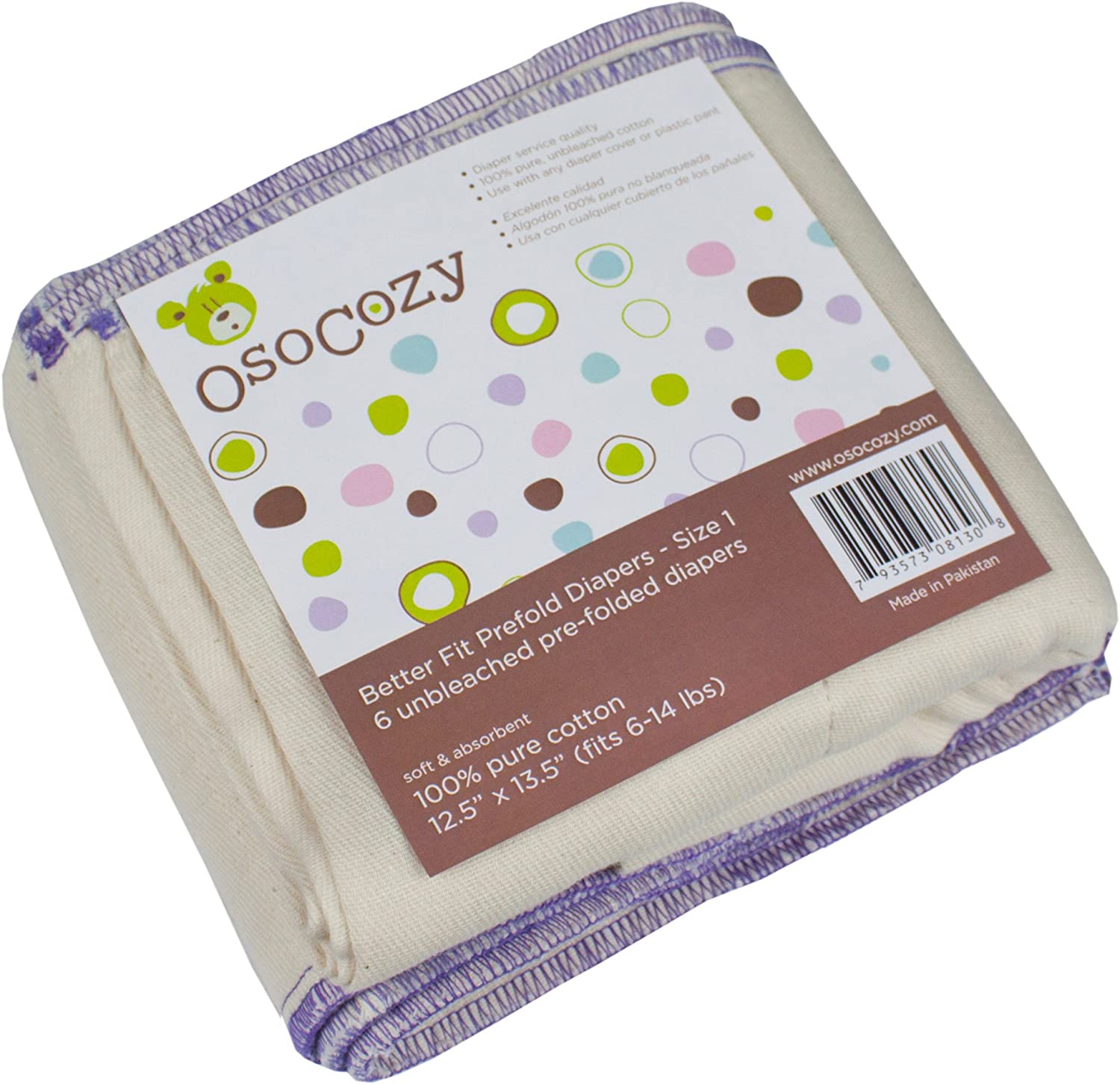 OsoCozy Better Fit Prefold Cloth Diapers – Small – 6 pk
