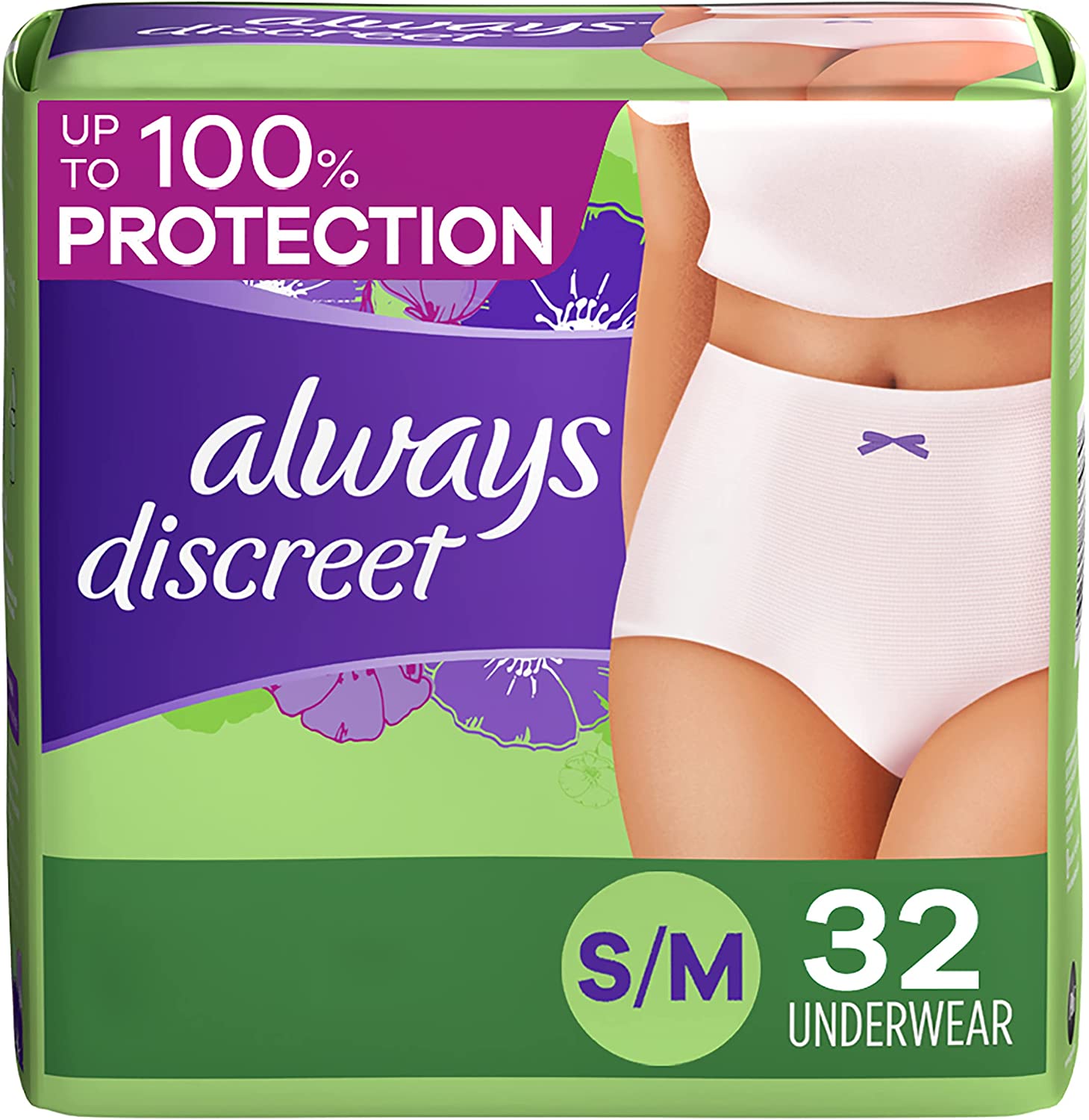 Always Discreet, Incontinence & Postpartum Underwear For Women, Size Small/Medium, Maximum Absorbency, Disposable, 32 Count