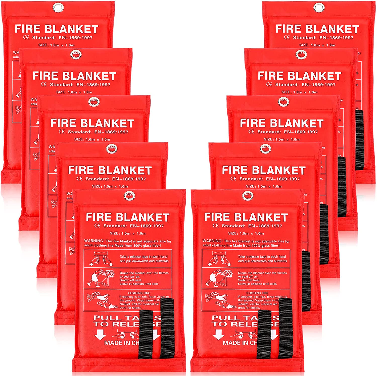 10 Pack Fire Blanket Fiberglass Fire Emergency Blanket Flame Retardant Fire Suppression Blanket Fireproof Emergency Survival Safety Cover for Kitchen Home Car Office Warehouse Camping, 39 x 39 Inch
