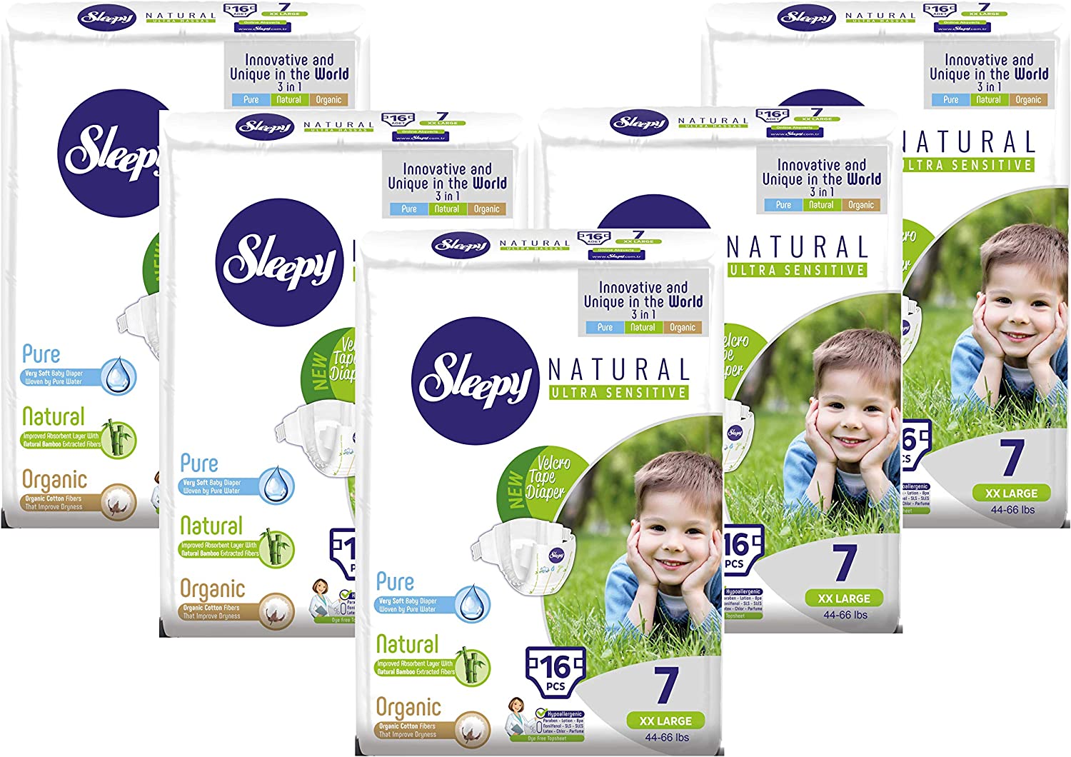 Sleepy Natural Diapers Size 7 – Organic Diapers Highly Absorbent and Hypoallergenic Bamboo Baby Diapers for Girls and Boys – Disposable Diapers 80 Count – Size 7 Diapers, Child Weight 44-66 lbs