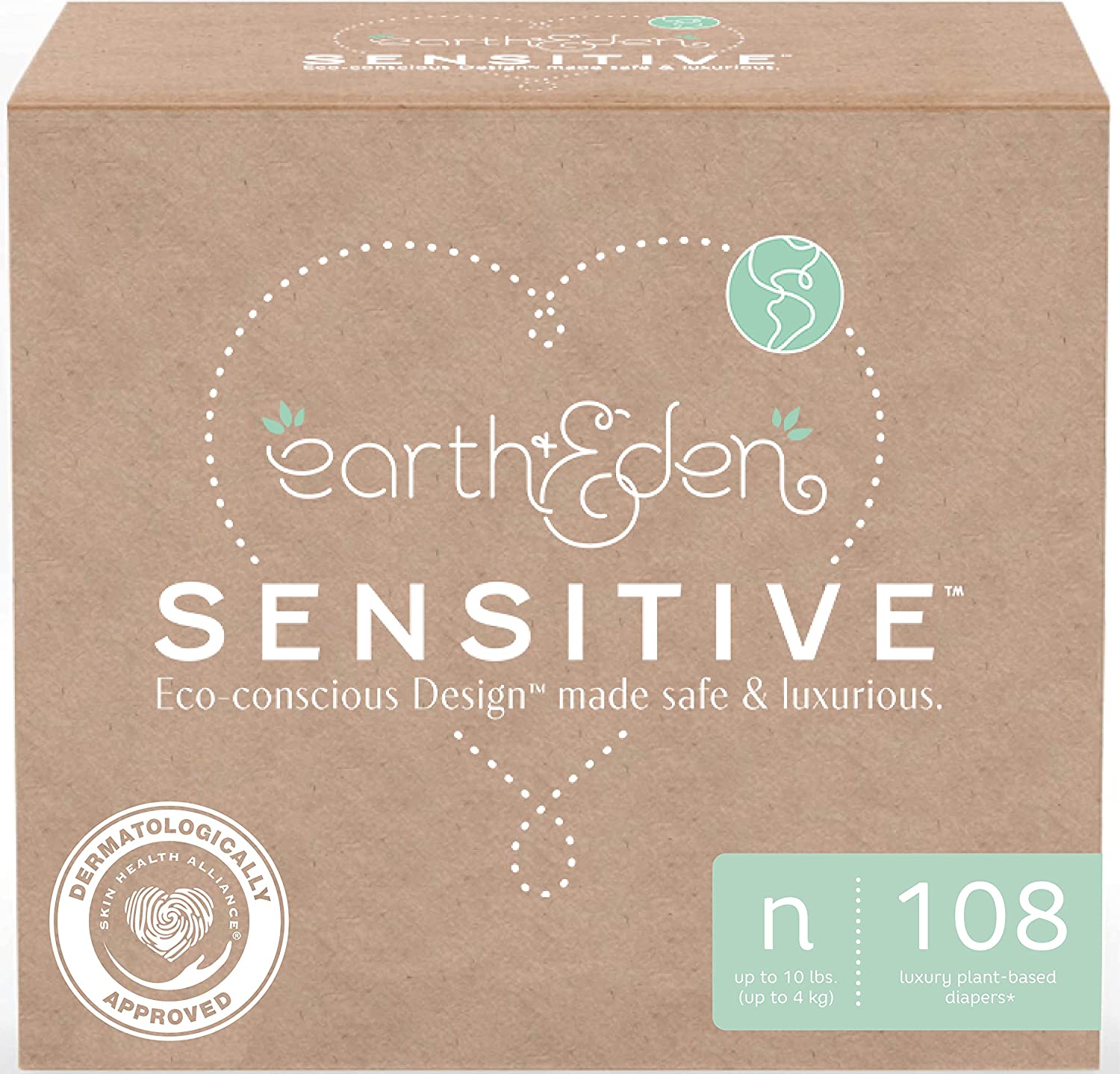 Earth & Eden Sensitive | Eco-Conscious & Hypoallergenic Diapers | Size Newborn | 108 Count