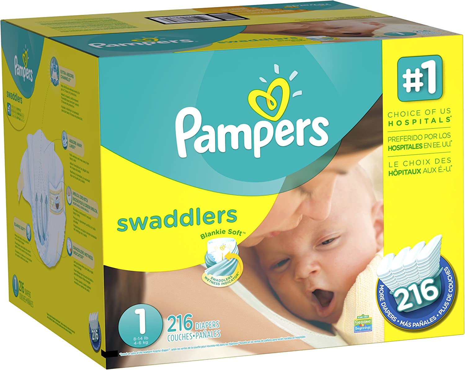 Diapers Newborn / Size 1 (8-14 lb), 216 Count – Pampers Swaddlers Sensitive Disposable Baby Diapers, (old version) (Packaging May Vary)