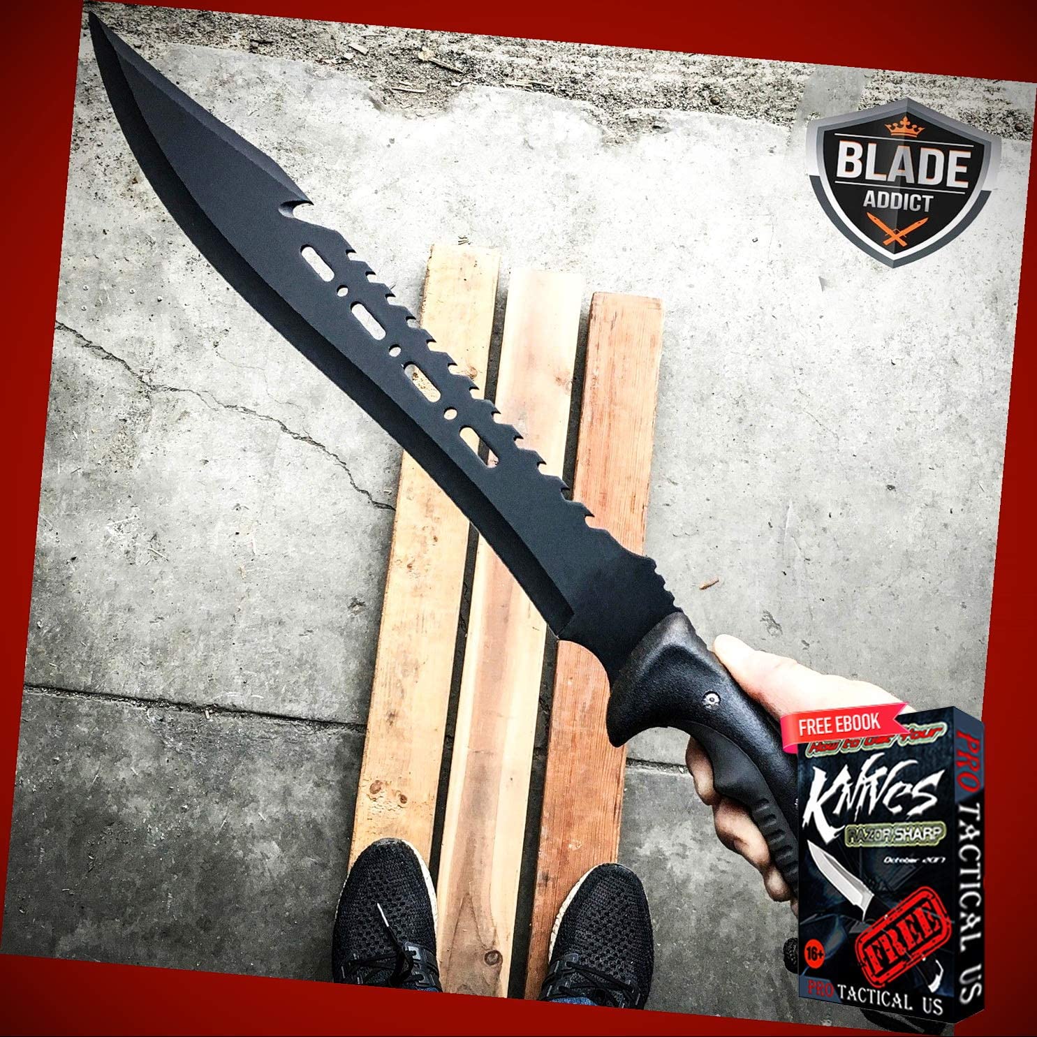 New 25" inch FULL TANG HUNTING SURVIVAL FIXED BLADE MACHETE TACTICAL Rambo ProTactical Knife Sword BA-1462kn by PrTac-US