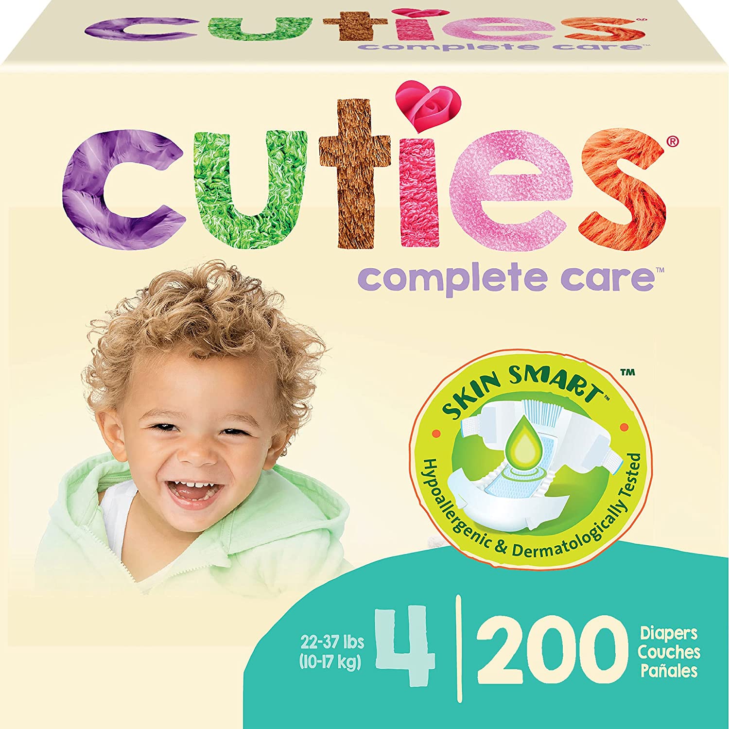 Cuties | Skin Smart, Absorbent & Hypoallergenic Diapers with Flexible & Secure Tabs | Bulk Case | Size 4 | 200 Count