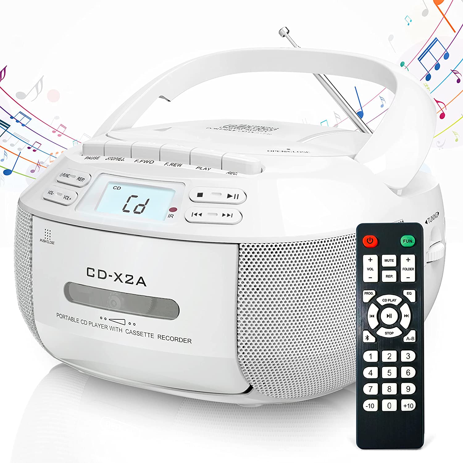 Greadio CD Player Boombox Cassette Player Combo with Bluetooth,AM/FM Radio,Stereo Sound with Remote Control,AUX/USB Drive,Tape Recording,AC/DC Powered,Headphone Jack,LCD Display for Home,Kids,Gift