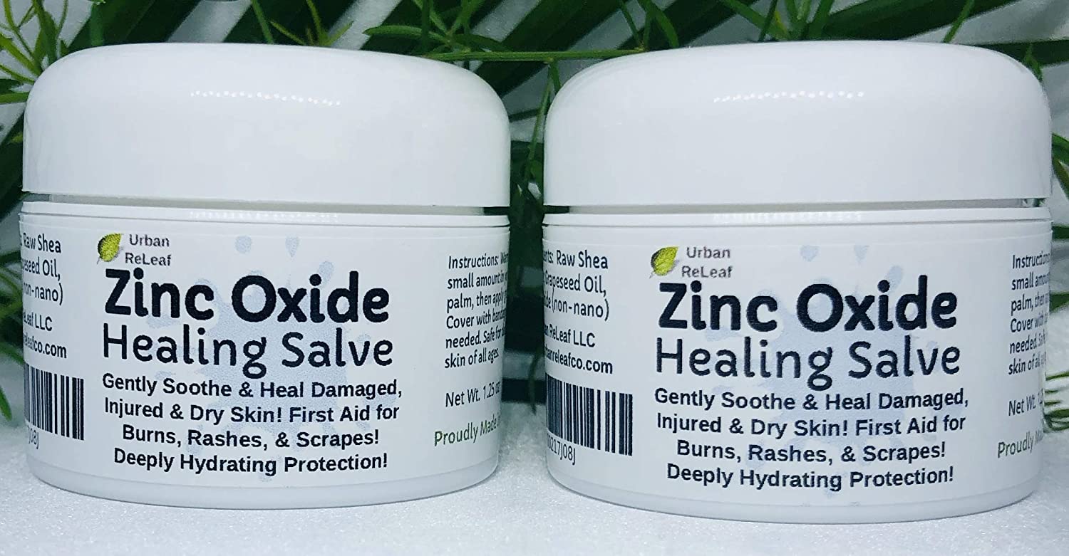 Urban ReLeaf Zinc Oxide Salve Set of 2! Gently Soothe & Heal Damaged, Injured & Dry Skin! First Aid, Burns, Rashes, Scrapes! Deeply Hydrating Protection. 100% Natural! Safe for All Delicate Skin!
