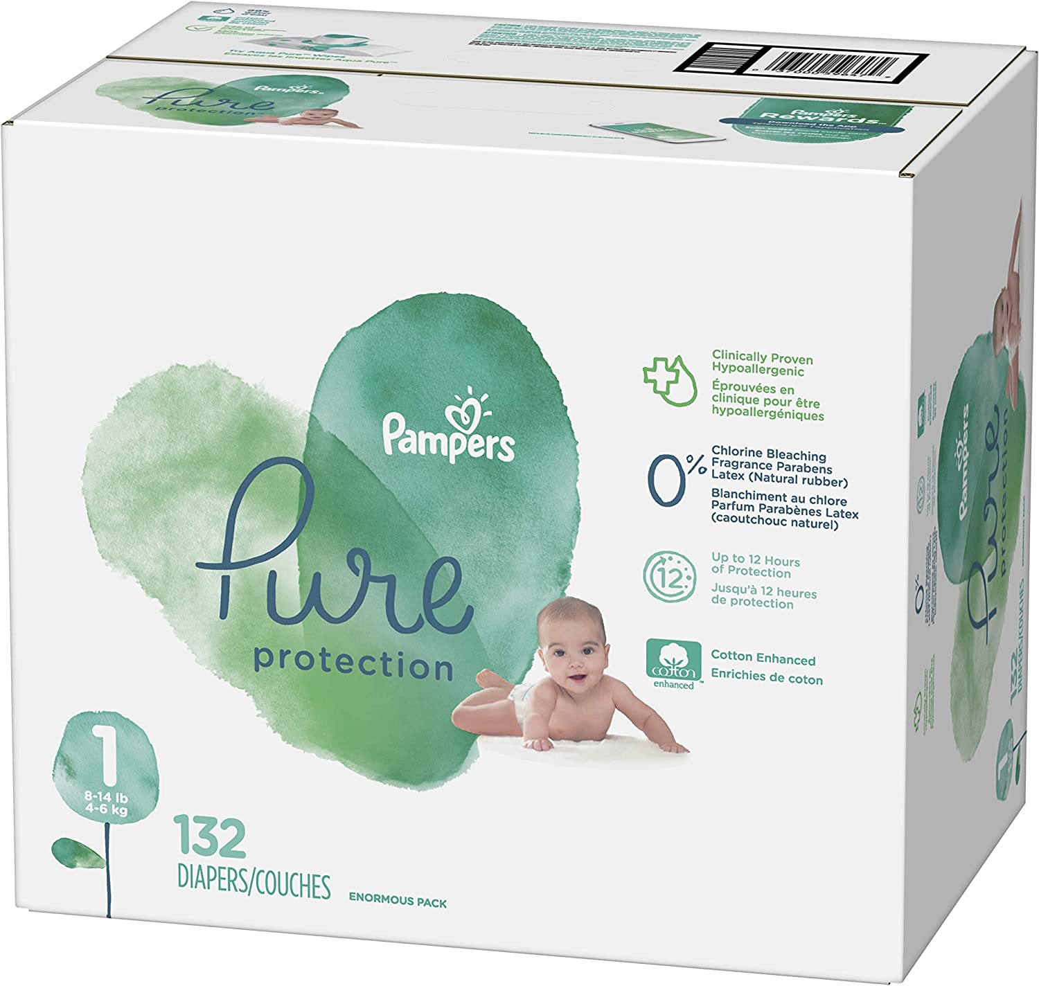 Diapers Size 1, 132 Count – Pampers Pure Protection Disposable Baby Diapers, Hypoallergenic and Unscented Protection, Enormous Pack (Packaging & Prints May Vary)