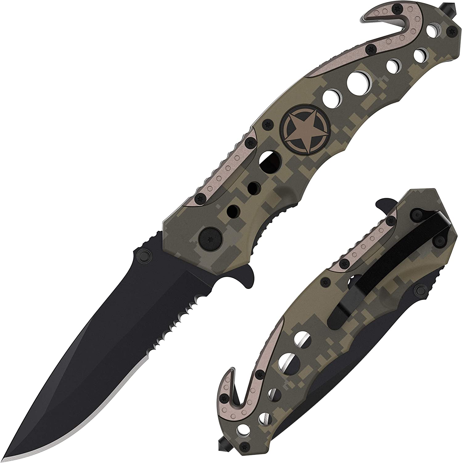 Swiss Safe 3-in-1 Tactical Knife for Military and First Responders – Military Camouflage