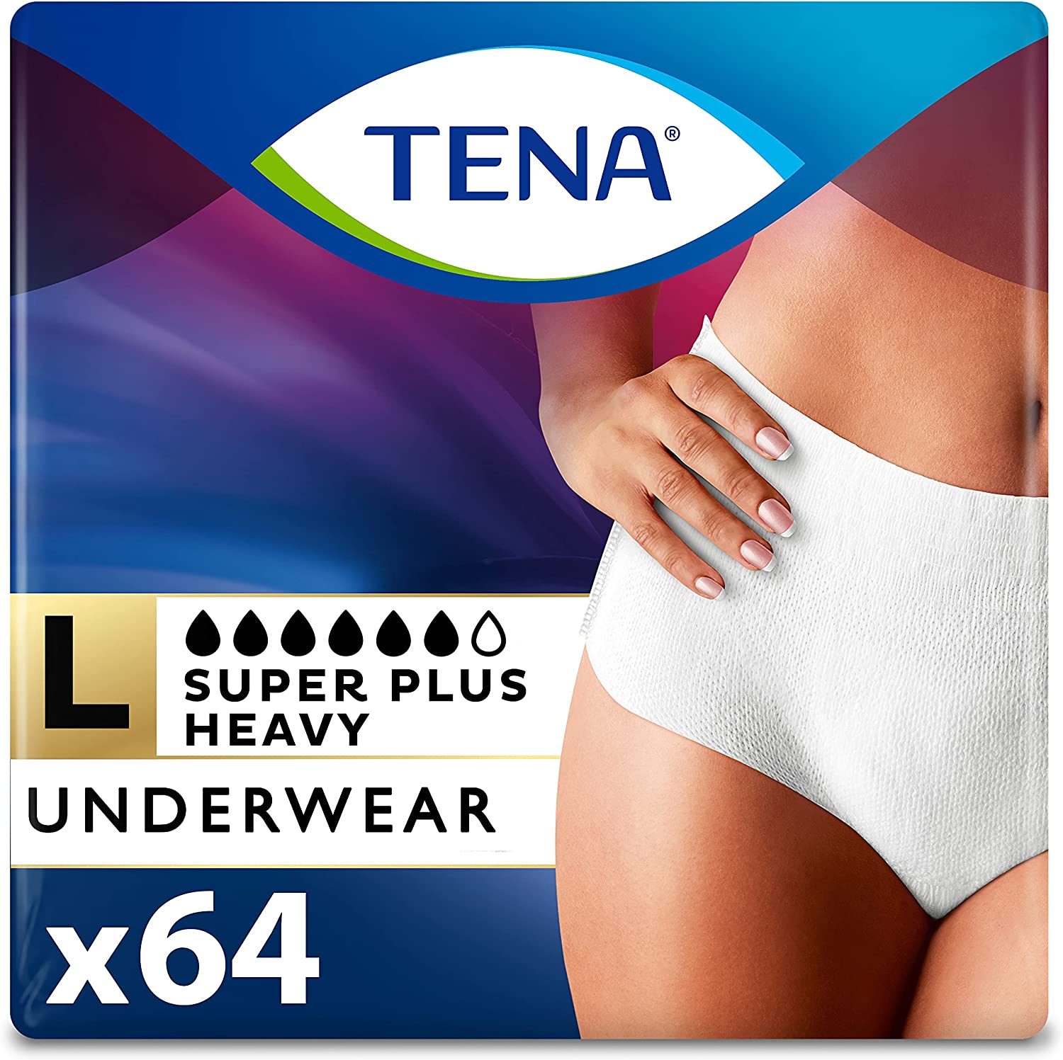 TENA Incontinence & Postpartum Underwear for Women, Super Plus Absorbency – Large – 64 Count(Pack of 4)